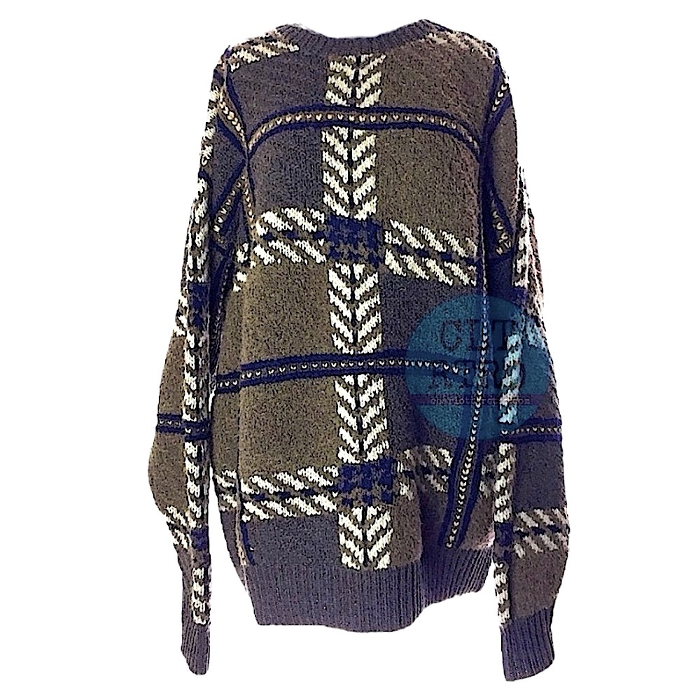 vtg NAUTICA Plaid Handknit Wool Sweater • XL (48)